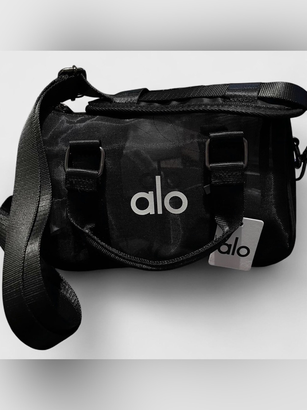 ALO Yoga Black Mini Duffel Bag with White Logo